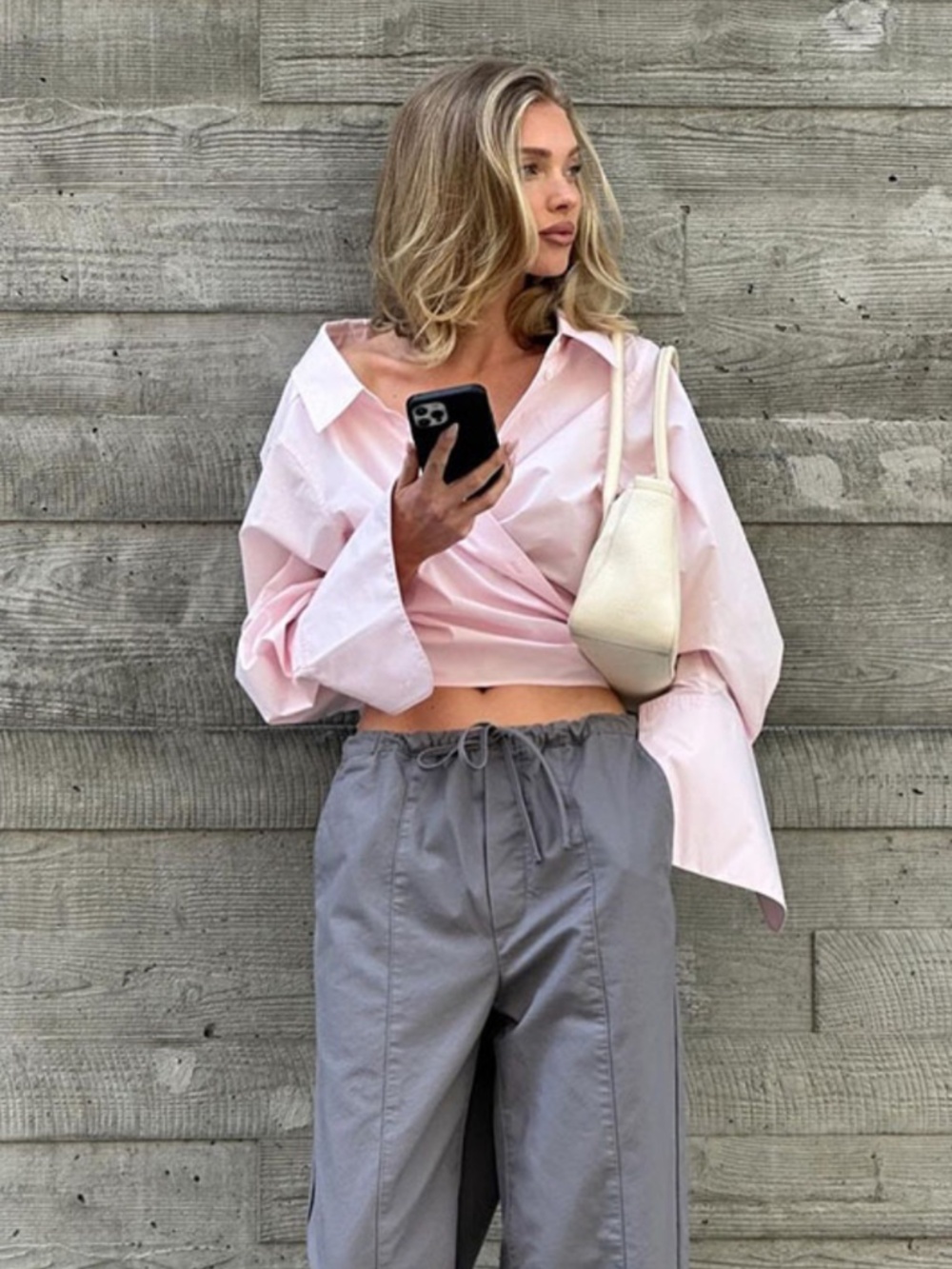 Helsa Pale Pink Poplin Wrap Shirt | New With Tags | Small